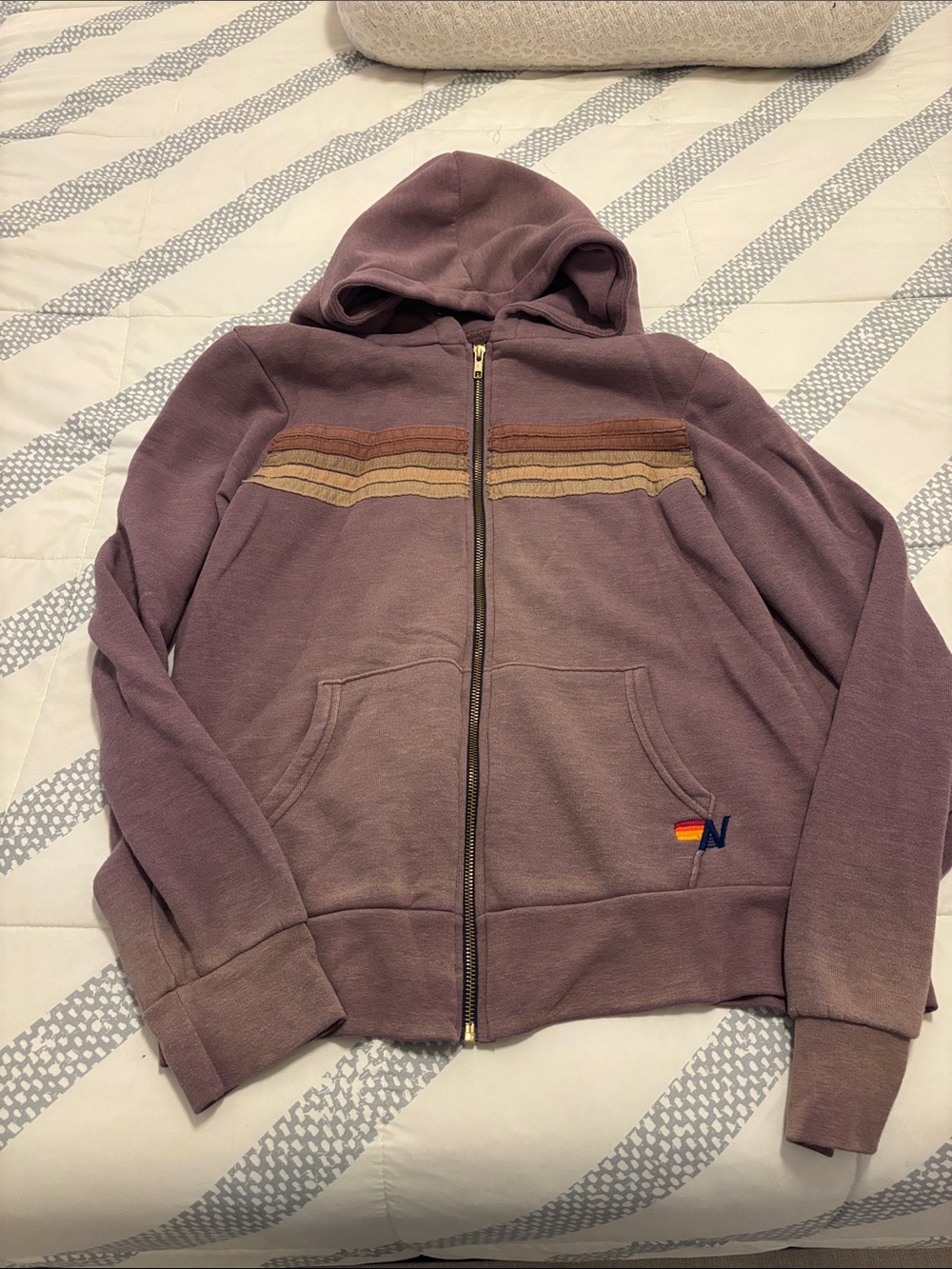 Unisex Aviator Nation Mauve Zip-Up Hoodie with Retro Stripe
